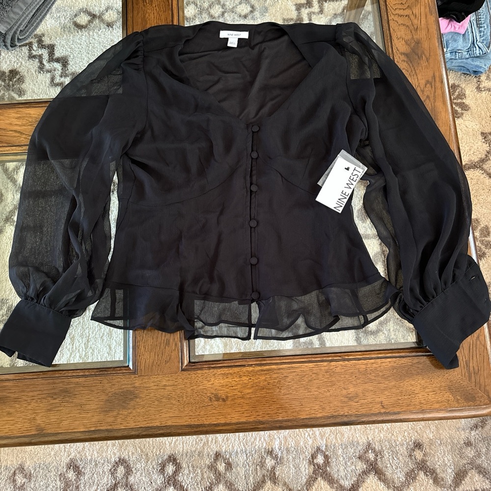 NWT Nine West black sheer blouse